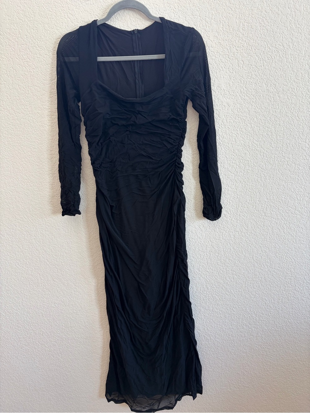 Cupshe Black Long Sleeve Ruched Maxi Dress